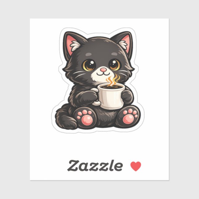 Cute Black Cat with Coffee (Sheet)