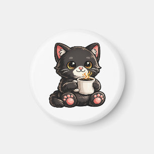 Cute Black Cat with Coffee Magnet