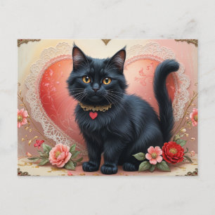 Cute Black Cat with Flowers Postcard