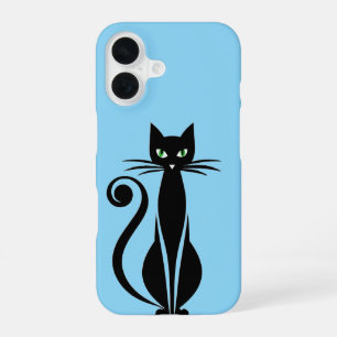 Cute Black Cat With Green Eyes iPhone 16 Case