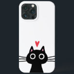 Cute Black Cat with Heart iPhone 13 Pro Max Case<br><div class="desc">Protect your phone in style with this cool cats iPhone case! Quirky black kitty,  available on cases for iPhone and Samsung. A high quality stylish cell phone case for cat lovers. Visit Jenn’s Doodle World for even more great products featuring this whimsical black cat.</div>