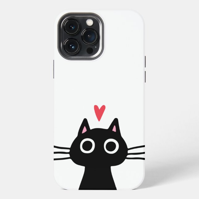 Cute Black Cat with Heart iPhone Case (Back)