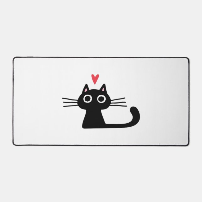 Cute Black Cat with Heart  Kitten Valentine Classi Desk Mat (Front)