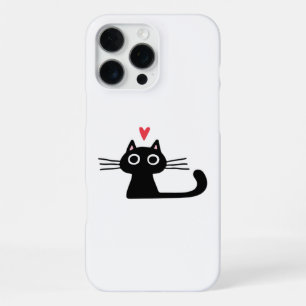 Cute Black Cat with Heart Kitten Valentine Classi iPhone 16 Pro Max Case