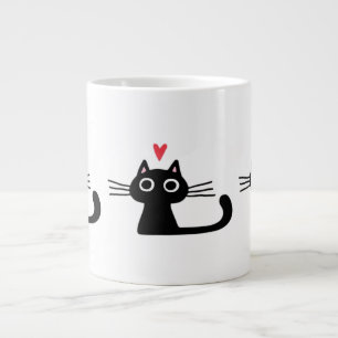Cute Black Cat with Heart  Kitten Valentine Classi Large Coffee Mug