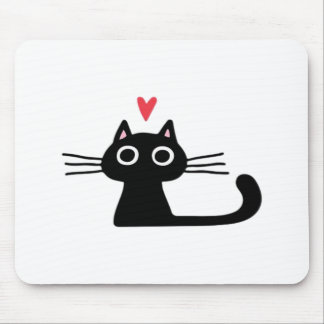 Cute Black Cat with Heart  Kitten Valentine Classi Mouse Mat