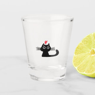 Cute Black Cat with Heart  Kitten Valentine Classi Shot Glass