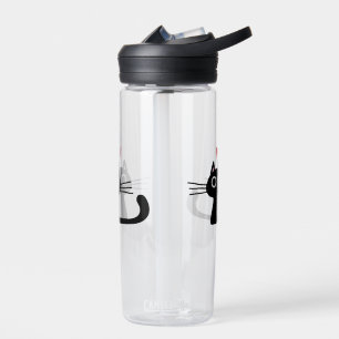 Cute Black Cat with Heart Kitten Valentine Classi Water Bottle