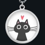 Cute Black Cat with Heart | Quirky Kitten Silver Plated Necklace<br><div class="desc">Whimsical black cat with big round eyes. A fun fashion accessory for kitty lovers. Makes a cute Valentine's Day gift for teens,  tweens and cool cat ladies. Visit Jenn’s Doodle World for even more fun apparel and gifts featuring this quirky kitten.</div>