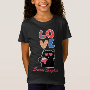 Cute Black Cat with Heart Sunglasses & Cupcake T-Shirt