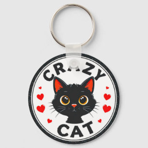 Cute Black Cat with Hearts Key Ring