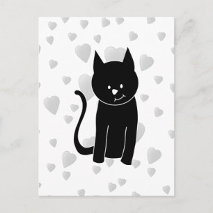 Cute Black Cat with Hearts. Postcard