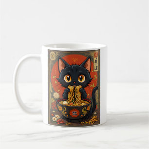 Cute Black Cat with Noodles Coffee Mug