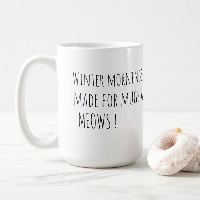 Cute Black Cat with Pink Bow Tie  Coffee Mug (With Donut)