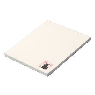 Cute black cat with pink hearts and flowers notepad