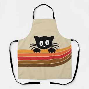 Cute black cat with retro stripes  apron