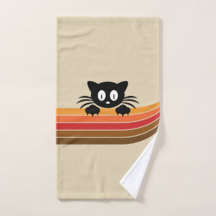 Cute black cat with retro stripes bath towel set