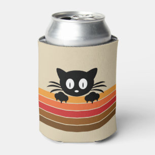 Cute black cat with retro stripes can cooler