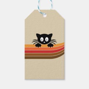 Cute black cat with retro stripes gift tags