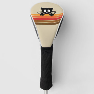Cute black cat with retro stripes  golf head cover