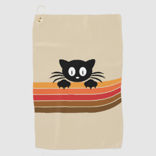 Cute black cat with retro stripes  golf towel