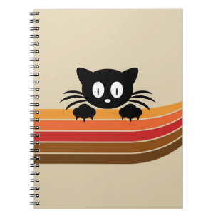 Cute black cat with retro stripes notebook