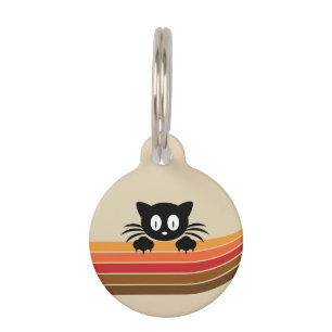 Cute black cat with retro stripes  pet tag