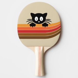 Cute black cat with retro stripes ping pong paddle