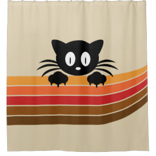Cute black cat with retro stripes shower curtain