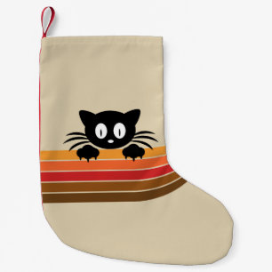 Cute black cat with retro stripes  small christmas stocking