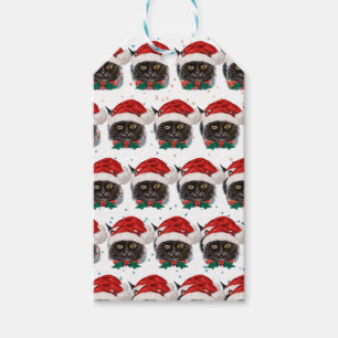 Cute Black Cat with Santa Hat on Christmas Gift Tags
