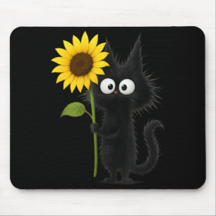 Cute Black Cat with Sunflower Adorable Nature Mouse Mat