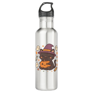 Cute Black Cat with Witch Hat – Kawaii Halloween A 710 Ml Water Bottle