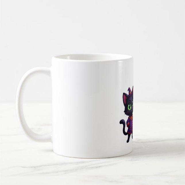 Cute Black Cat Wizard Magic Potion Halloween Coffee Mug (Left)