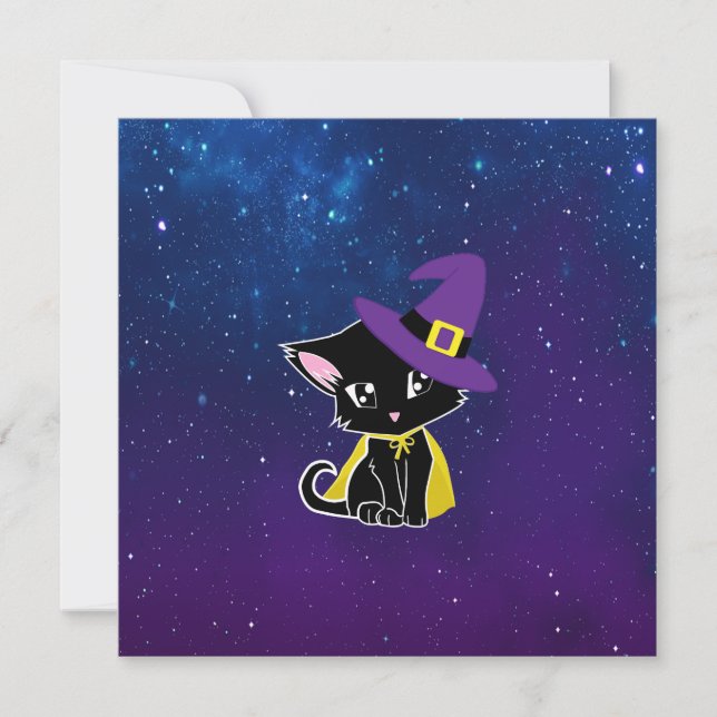 Cute Black Cat Wizard Under the Stars Keychain (Front)