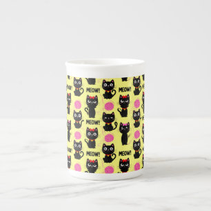 🐾 Cute Black Cat Yarn Playful Cosy Cat Lover Bone China Mug
