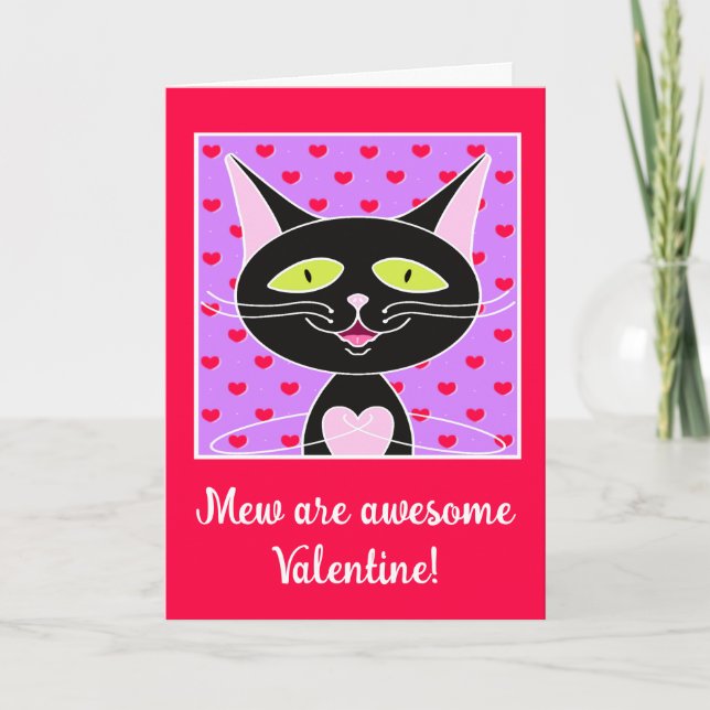 Cute Black Cat You Are Awesome Valentines Day Holiday Card (Front)