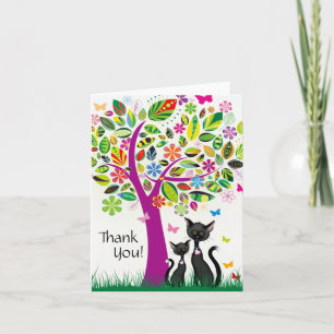 Cute Black Cats and Colorful Flower Tree Thank You
