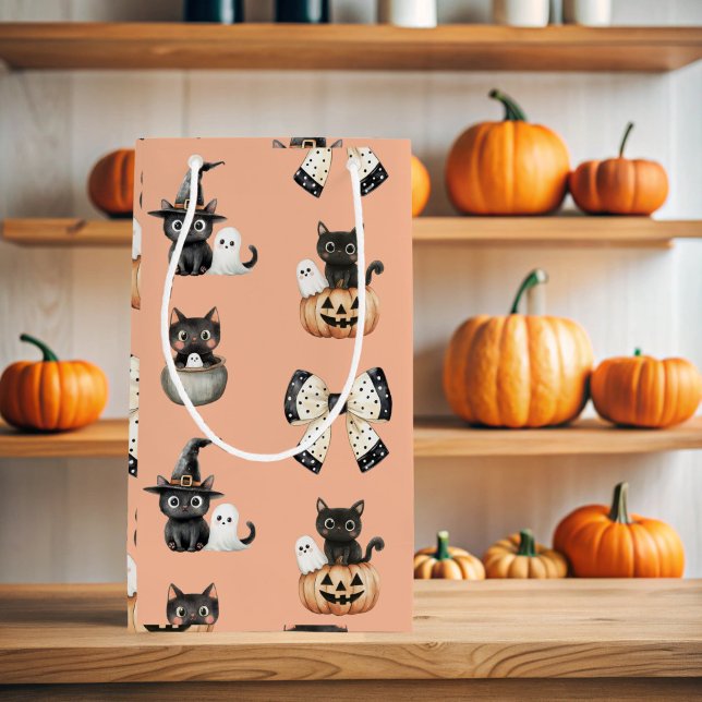 Cute Black Cats and Ghosts  Small Gift Bag (Halloween Ghosts and Cats Gift  Bag)