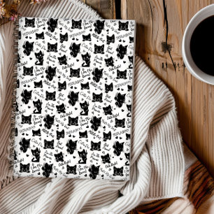 Cute Black Cats and Sayings Pattern Notebook