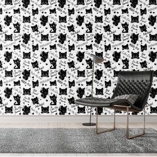Cute Black Cats and Sayings Pattern Wallpaper