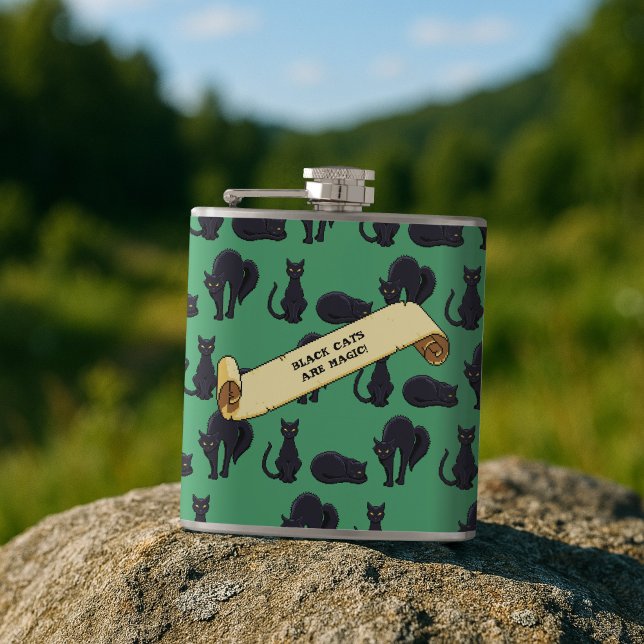 Cute Black Cats Are Magic! Retro Pixel Style Art Hip Flask (Creator Uploaded)
