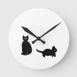 Cute Black Cats Art Round Clock