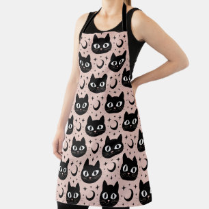 Cute Black Cats & Celestial Halloween Apron