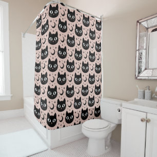 Cute Black Cats & Celestial Halloween Shower Curtain