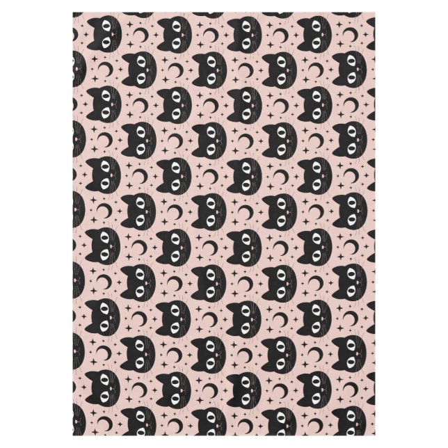 Cute Black Cats & Celestial Halloween Tablecloth (Front)