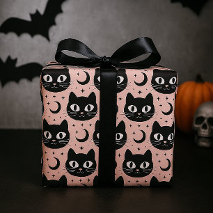 Cute Black Cats & Celestial Halloween Wrapping Paper