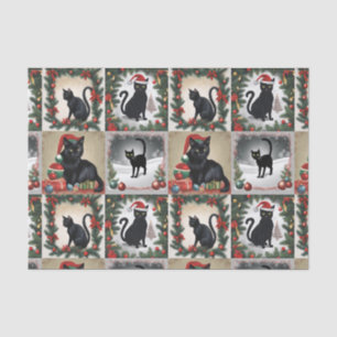 Cute Black Cats Christmas Collage for Cat Lovers Tissue Paper