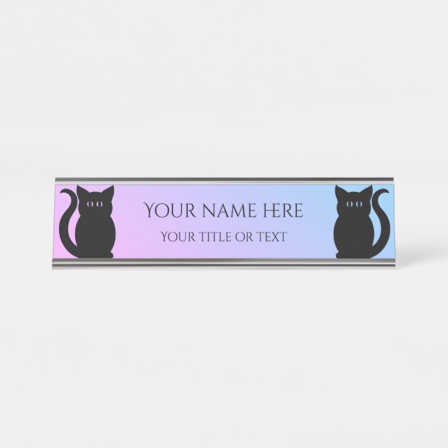 Cute black cats gradient background your name desk name plate (Front)