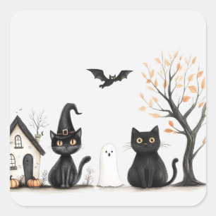 Cute Black Cats Halloween Party Square Sticker
